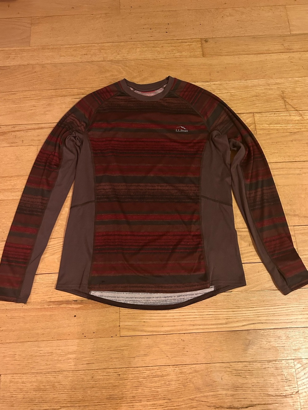 L.L. Bean Men’s Crew Neck Striped Performance Top - Burgundy and Charcoal